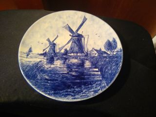 Made In Holland Blue Delft " 10 Charger / Wall Hanging Plate.  Windmill & Sailboat