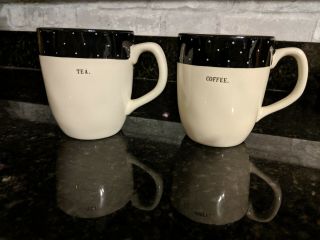 Rae Dunn By Magenta Black &white Polka Dots Coffee Mug & Tea Mug.  Set Of 2