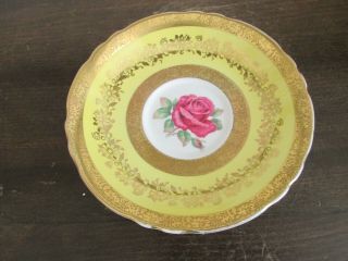 Vintage Paragon England Saucer Only No Cup Red Cabbage Rose Yellow Heavy Gold