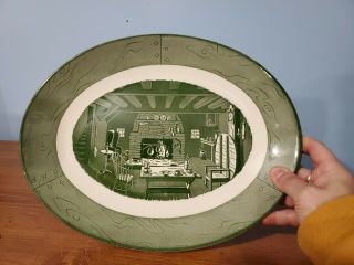 China: Colonial Homestead By Royal Green & White Serving Platter 13 " X 10 " Oval
