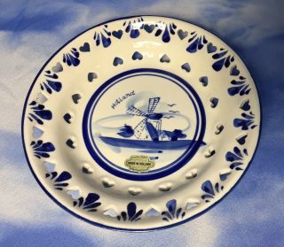 Vintage Delft Blue & White Hand Painted Dish Ashtray Plate Cutouts