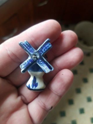 Tiny Antique Blue White Delft Windmill