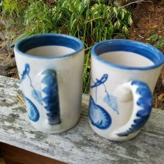 Dorchester Pottery Set Of 4 Pomagranite Design Coffee Mugs,  Cobalt,  Hand Painted