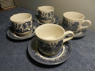 Set of 4 Churchill England Blue Willow Tea Cup And Saucer Set 2