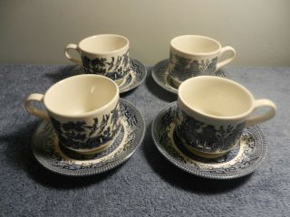 Set of 4 Churchill England Blue Willow Tea Cup And Saucer Set 3