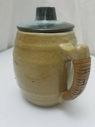 Unusual Uhl Pottery 16 Lidded Mug Rattan Handle Wrap Huntingburg Indiana