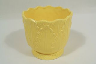 Vtg Bright Yellow Leaf Planter Tulip Flower Pottery Ceramic Lemon Flower McCoy? 2