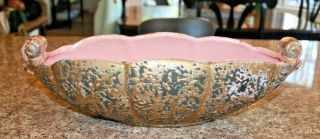 Vintage Mccoy Pottery 14.  75 " Gold,  Pink & Black Brocade Line Planter W/scrolls