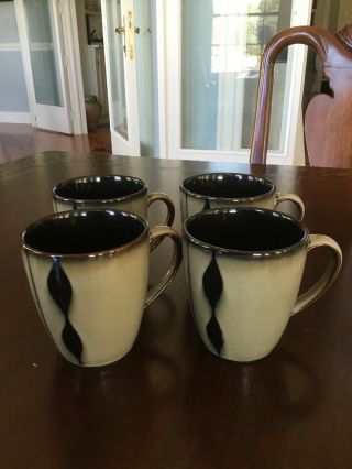 Set Of 4 Sango " Prelude Black " Coffee Mugs 4508 12 Ounce