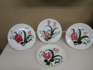 4 Blue Ridge Dinner Plates - Dutch Bouquet - Southern Pottery Candlewick.