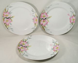 3 Noritake Azalea Pink Flower 10 " Dinner Plates,  Green Mark,  Fine China Japan