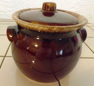 Vintage Hull Ceramic Brown Drip Glaze Bean Pot Oven Proof Stoneware Usa
