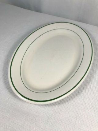 Vintage Buffalo China P11 11.  5 X 8 Green Stripe Oval Platter Restaurant Ware
