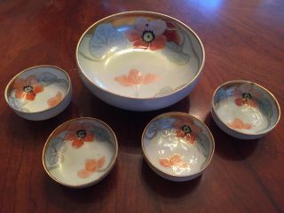 Vintage Set Of 5 Footed Dipping Sauce Bowls - Made In Japan - 4 Small 1 Large