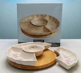 Pfaltzgraff Tea Rose Lazy Susan Tray With Dishes - Rare Piece