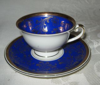 Alka Cobalt Footed Demitasse Cup And Saucer,  With Gold Trim,  Bavaria 637 75