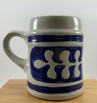 Williamsburg Pottery Salt Glazed Tankard Coffee Tea Mug Cobalt Blue Oak Leaf