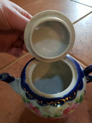 Vintage Cream Pitcher & Sugar Bowl Set Tea Pot Hand Painted Japan Floral Cobalt 2