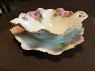 Antique M Z Austria Leaf Shaped Scalloped Bowl And Underplate