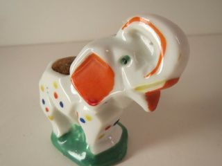 Vtg Mij Japan Porcelain Trunk Up Lucky Art Deco Polka Dot Elephant Pin Cushion