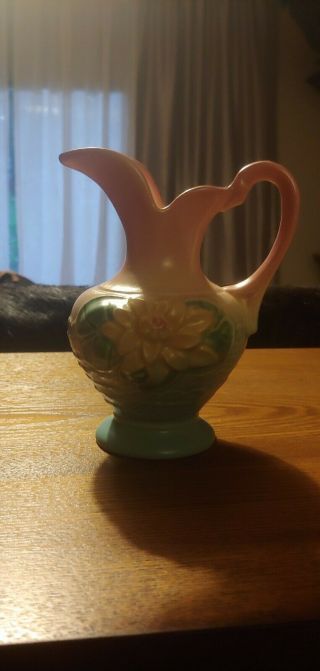 Vintage Hull Pottery Water Lily Pitcher L - 3,  5 - 1/2” Usa Pink Yellow Green