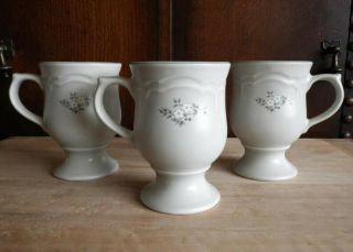 Pfaltzgraff Heirloom Pattern Set Of 3 Footed Pedestal Coffee Tea Mugs Cups