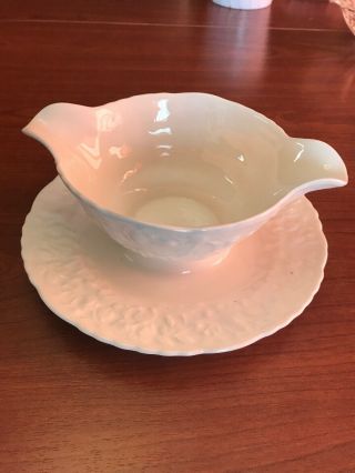 Pope Gosser Rose Point Steubenville Gravy Boat With Attach Underplate Fine China