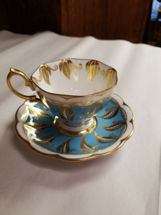 Vintage Royal Albert England Bone China Teacup & Saucer Turquoise & Gold