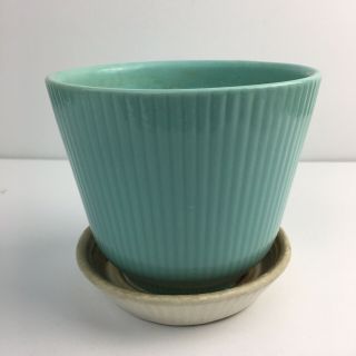 Vintage Usa Shawnee Ribbed Pottery Planter 476 Blue