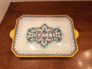 Deruta Italian Pottery Biscotti Handled Plate Dish
