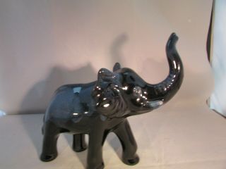 Vintage Blue Mountain Pottery Elephant Glazed Blue Black Figurine Red Clay 2