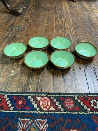6 Vintage Frankoma Pottery Prairie Green Plainsmen Bowls 5x