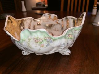 Antique Sebring Porcelain Footed Candy Dish Gold Gilt
