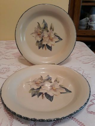 Home And Garden Party Stoneware Magnolia 2 Diner Plates,  1998