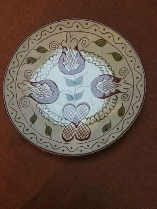 Stunning 10” Redware Slip Decorated Tulip Plate 1947 Signed