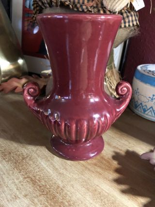Vintage Mccoy Scroll Vase 1930s - 1940s Maroon