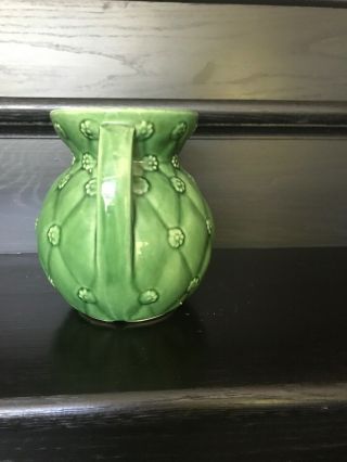 VINTAGE SHAWNEE POTTERY GREEN TWO 2 HANDLE VASE 827 - QUILTED DAISY - GOOD 2