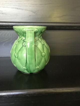 VINTAGE SHAWNEE POTTERY GREEN TWO 2 HANDLE VASE 827 - QUILTED DAISY - GOOD 4