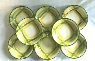 Set Of 8 Vernon Kilns Vernonware Gingham Plaid Fruit Berry Bowls Green Yellow