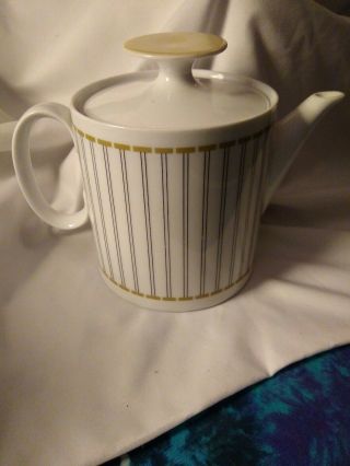 Vintage Thomas White Porcelain China Tea Pot Made In Germany,  Black Stripes