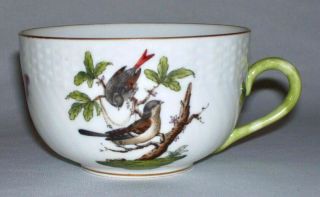 Herend (rothschild Bird) Porc.  7 Oz.  Flat Cup W/green Handle (1726,  H) Hungary