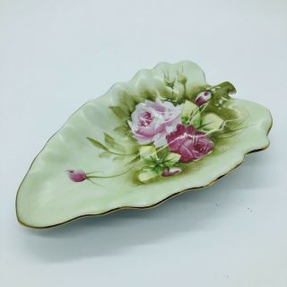 Vintage Lefton Heritage Green (rose) Leaf Shaped Trinket Dish
