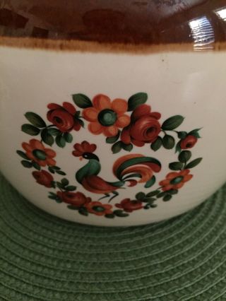 Vintage McCoy 342 Stoneware Bean Pot Crock 2.  5 Qt Rooster & Floral Pattern USA 2