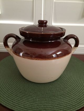 Vintage McCoy 342 Stoneware Bean Pot Crock 2.  5 Qt Rooster & Floral Pattern USA 5