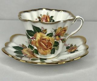 Rosina Bone China Tea Cup & Saucer Set White With Yellow Floral Marked 5579