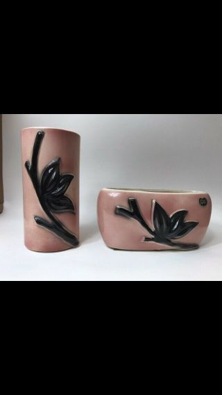 Royal Copley Planter And Vase.  Pink.  Vintage.  Mid Century.