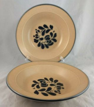 Set Of 2 Pfaltzgraff Folk Art Rim Soup Bowls (smooth Sides) - Old Usa Backstamp