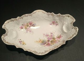 Antique C.  T.  Germany Carl Tielsch 13 " Serving Bowl With Colorful Floral Design