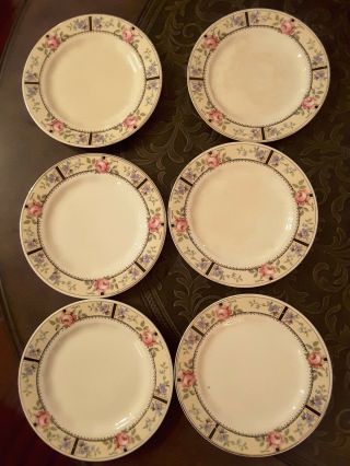 6 Dessert Antiques Plates Edwin M.  Knowles China Co.  Vitreous Gold Trimmed