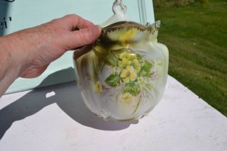 R S Prussia /White/Green yellow Flowers Cracker Biscuit Jar chip at top of jar 2
